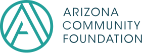 A hollow letter of A with a circle wrapped it. Arizona Community Foundation on 3 lines right of the logo